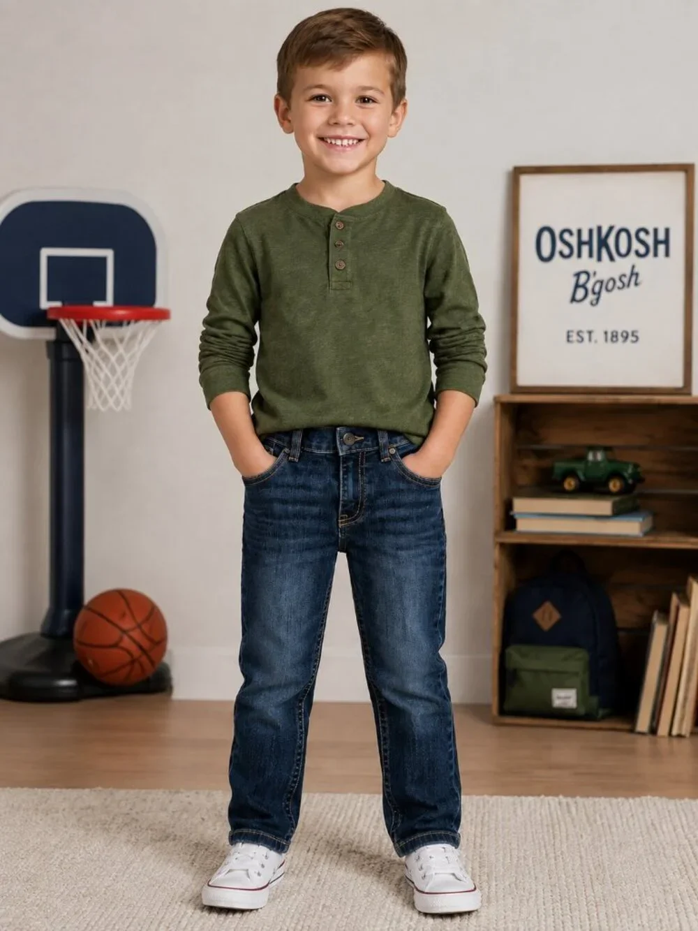 Oshkosh B'Gosh Dark Blue Wash Classic Fit Adjustable Waist Denim Jeans Boys 5/5A